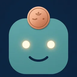 Penny's avatar: a teal robot face with glowing eyes and a copper penny on top
